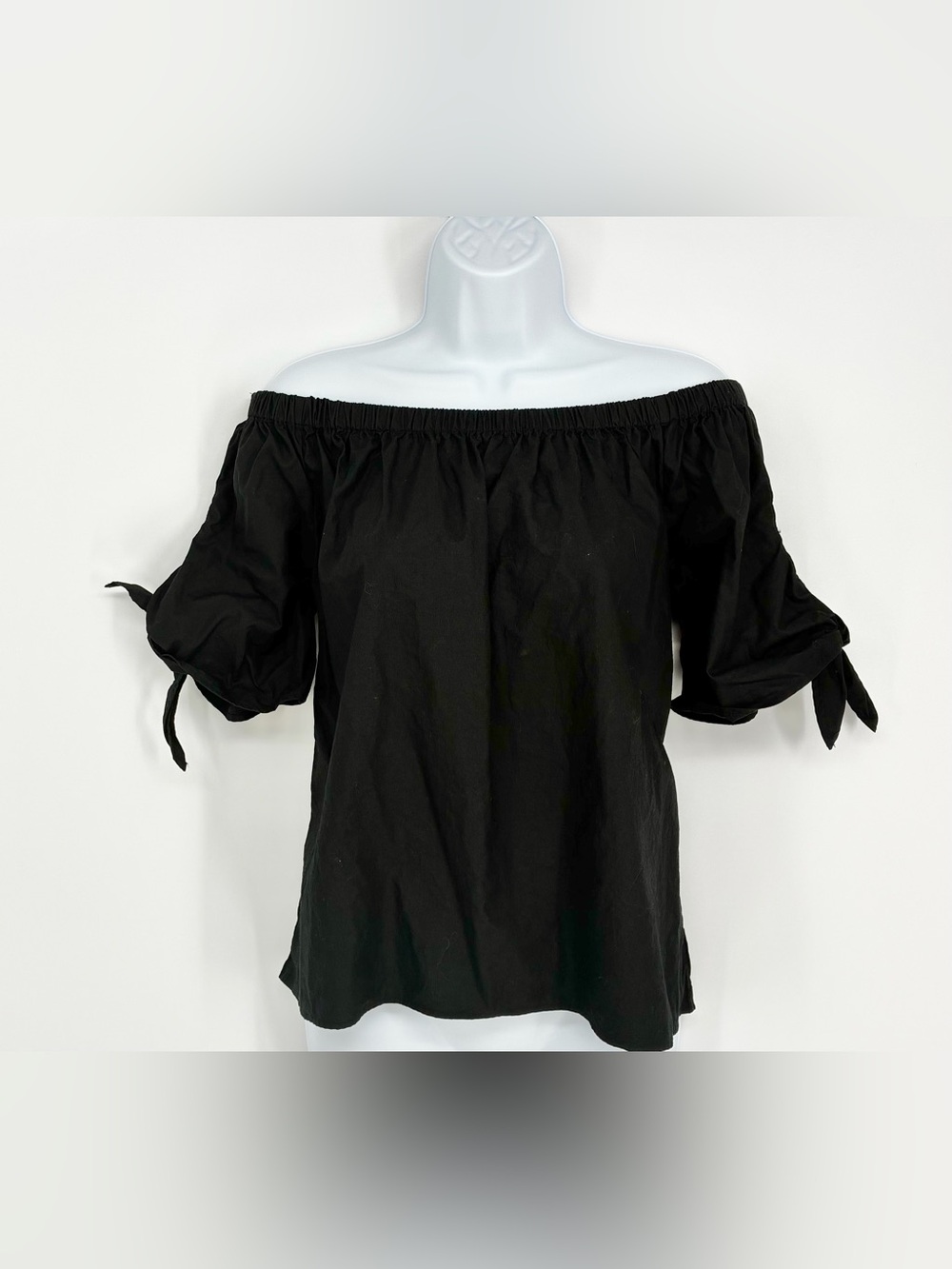 Walter Baker Black Off The Shoulder Puff Tie Sleeve Poplin Blouse Top M